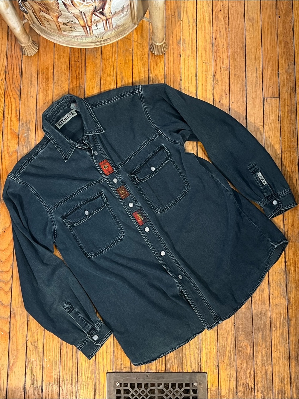 80s Vintage Denim Shirt Request Navy XL